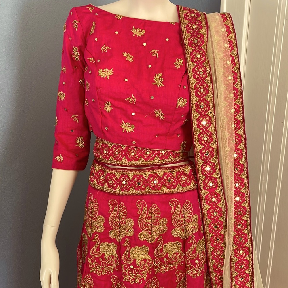 Pink Embroidered Bridal Lehenga Size Small